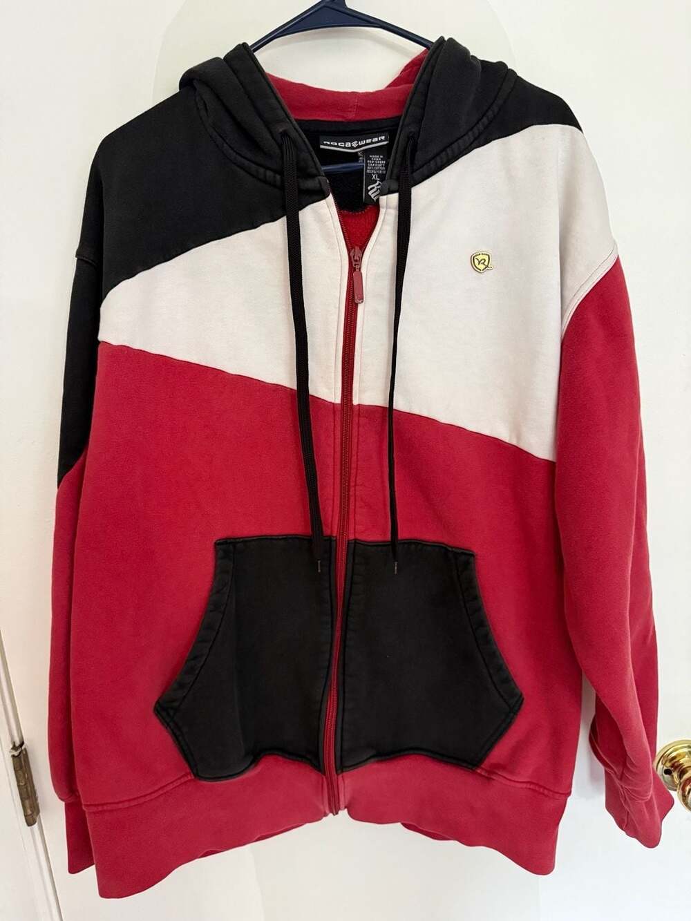 Rocawear Men's Colorblock Full-Zip Hoodie Red Black White